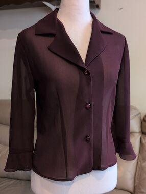 Chadwick's Sheer Plum Button-Front Blazer Top Size Petite 10